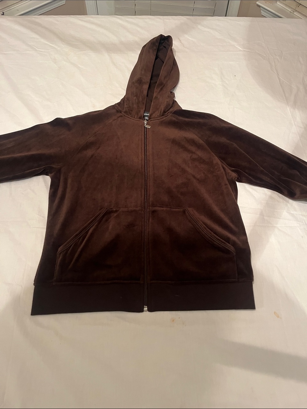 Rafaella Chocolate Brown Velour Zip-Up Hoodie Jacket